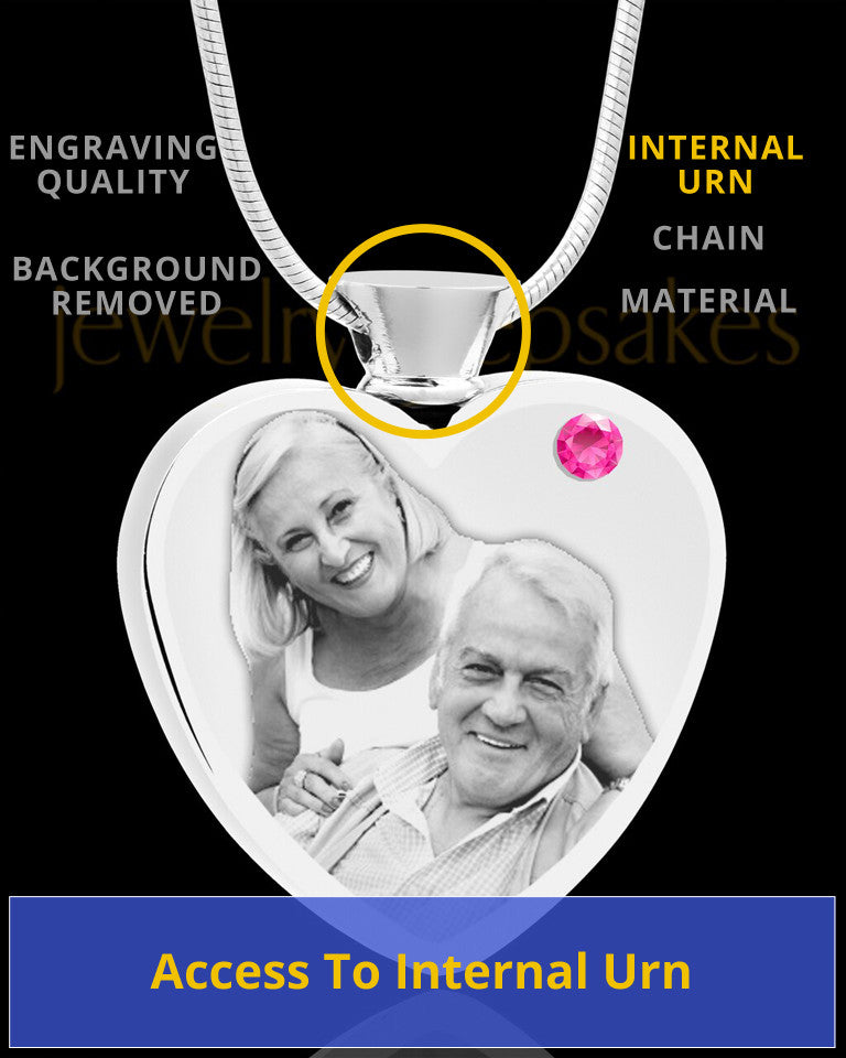 October Stainless Steel Photo Engraved Heart Cremation Pendant