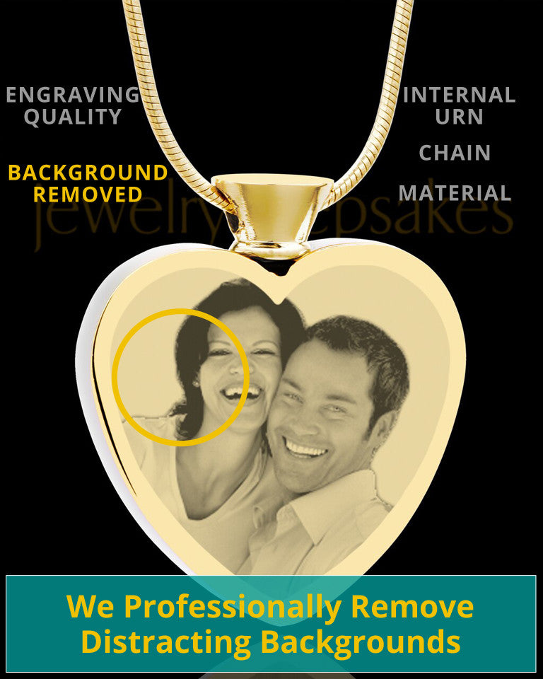 Photo Engraved Heart Gold Plated on Stainless Cremation Pendant