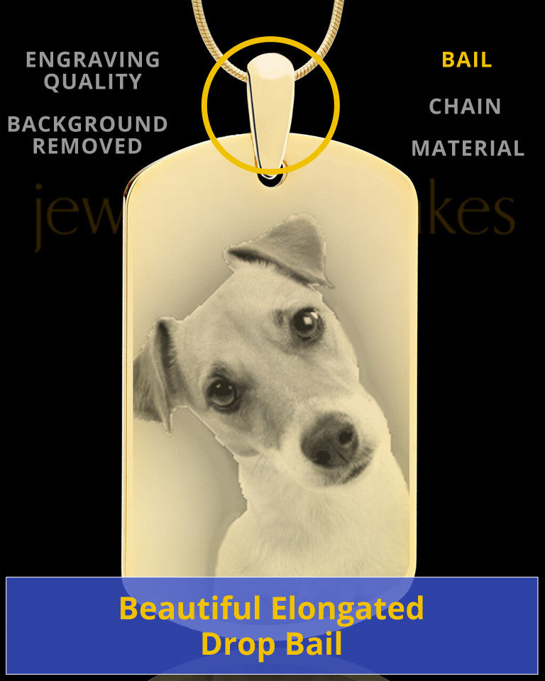 Photo Engraved Large Dog Tag Pet Pendant Gold Plated over Stainless