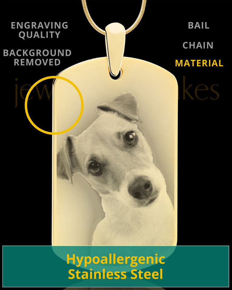 Photo Engraved Large Dog Tag Pet Pendant Gold Plated over Stainless
