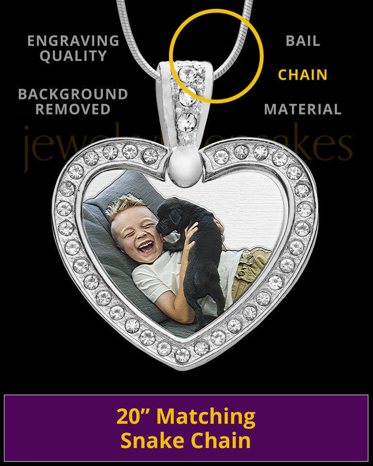 Pet Gem Heart Full Color Photo Engraved Pendant Stainless