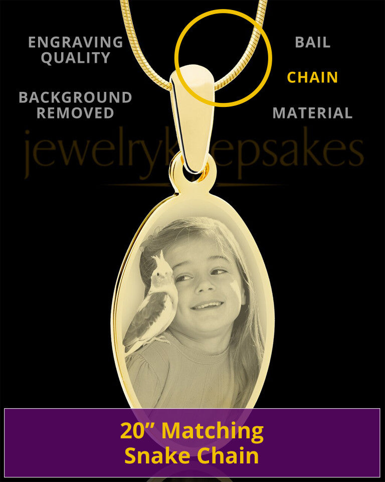 Photo Engraved Oval Pet Pendant Gold Plated over Stainless