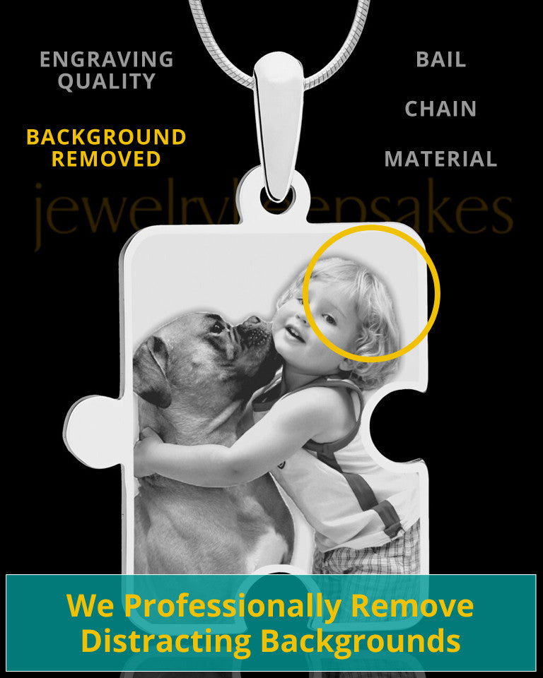 Photo Engraved Large Puzzle Pet Pendant Silver Plated