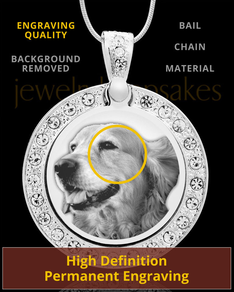 Photo Engraved Gem Circle Pet Pendant Stainless Steel