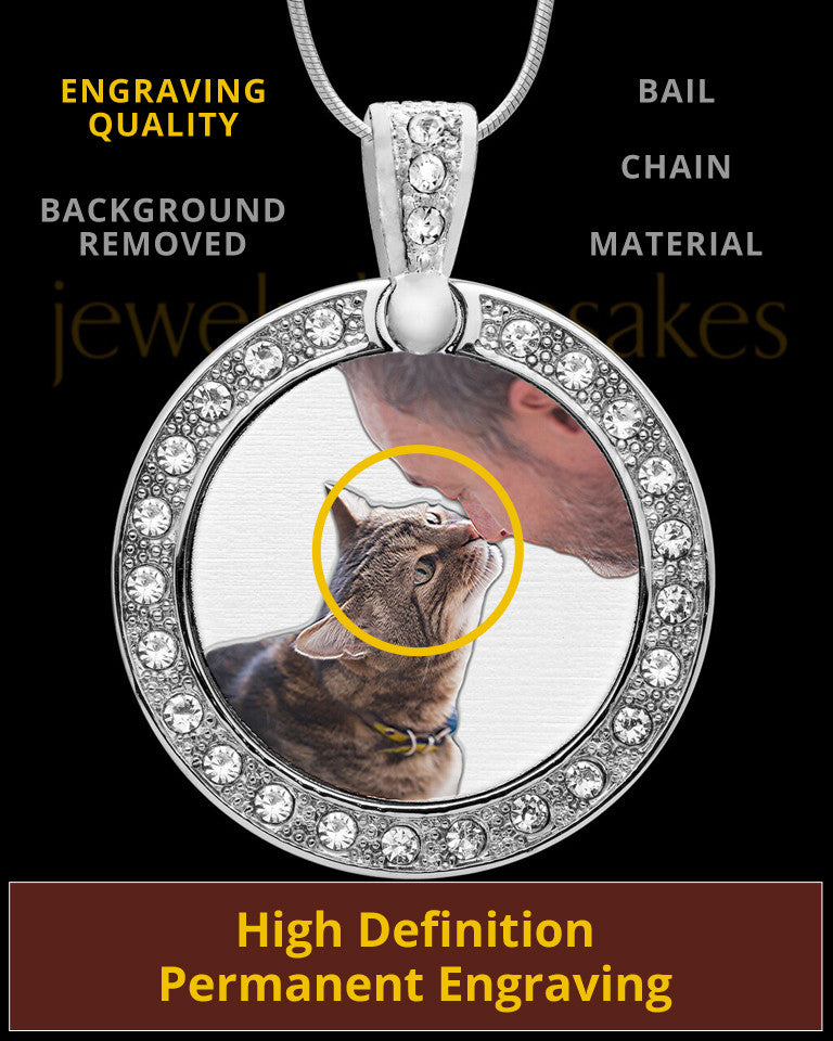 Full Color Gem Circle Photo Engraved Pet Pendant Stainless Steel