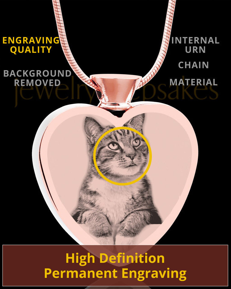 Photo Engraved Heart Stainless Rose Gold Cremation Pet Pendant