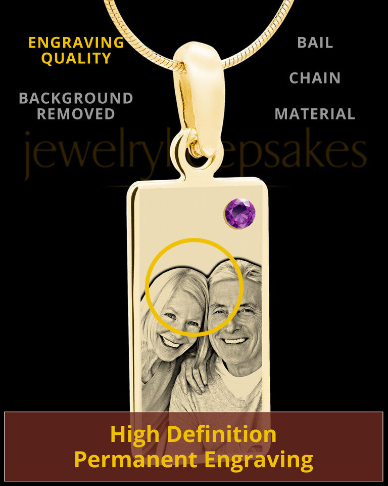 February Photo Engraved Gold Long Rectangle