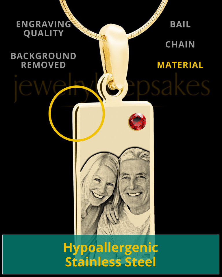 January Photo Engraved Gold Long Rectangle