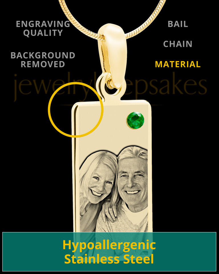 May Photo Engraved Gold Long Rectangle