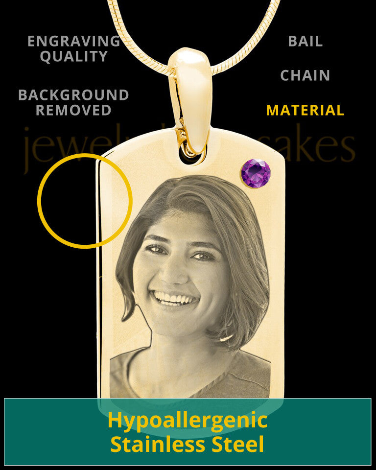 February Gold Photo Engraved Small Dog Tag