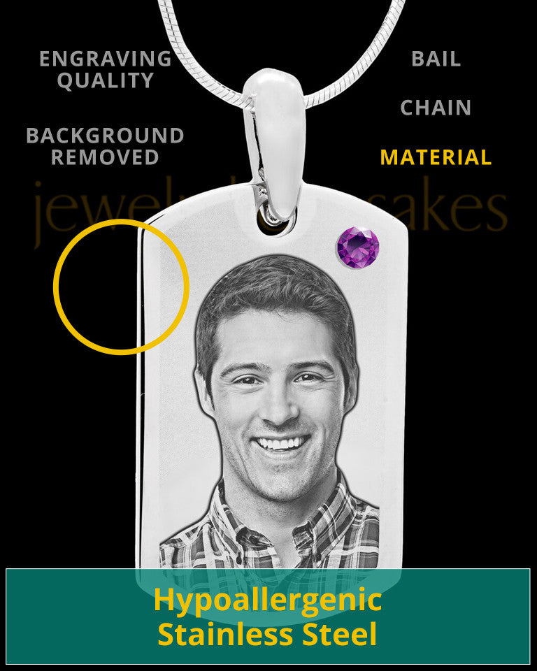 February Stainless Photo Small Dog Tag