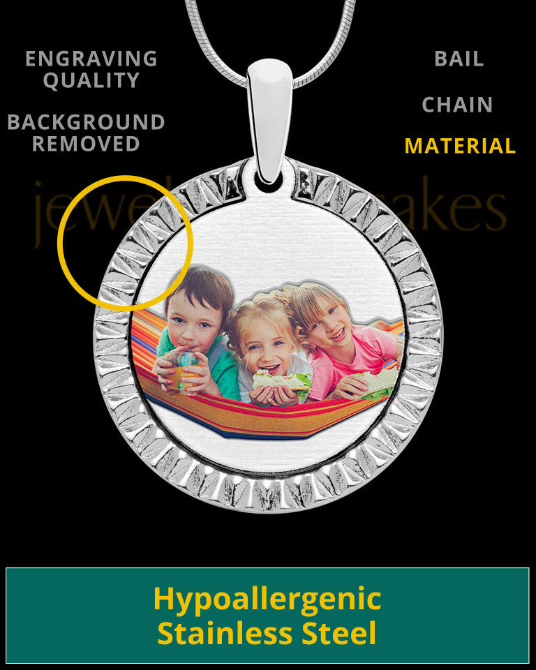 Stainless Steel Etched Circle Full Color Photo Engraved Pendant