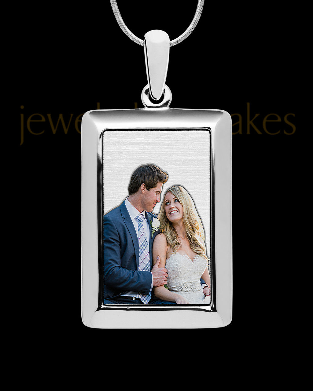 Silver Full Color Framed Rectangle Photo Engraved Pendant