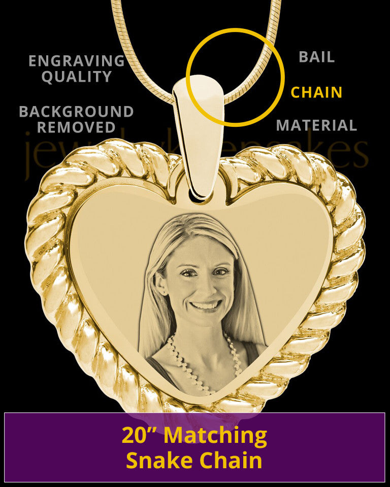 Gold Framed Heart Photo Engraved Pendant