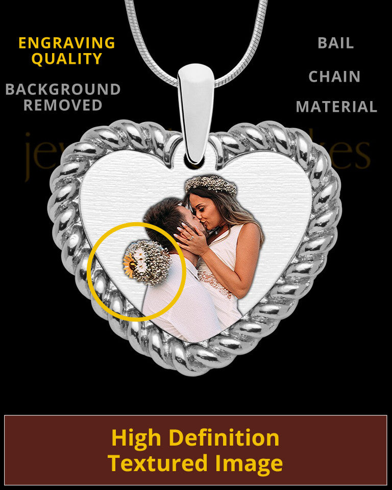 Full Color Silver Framed Heart Photo Engraved Pendant