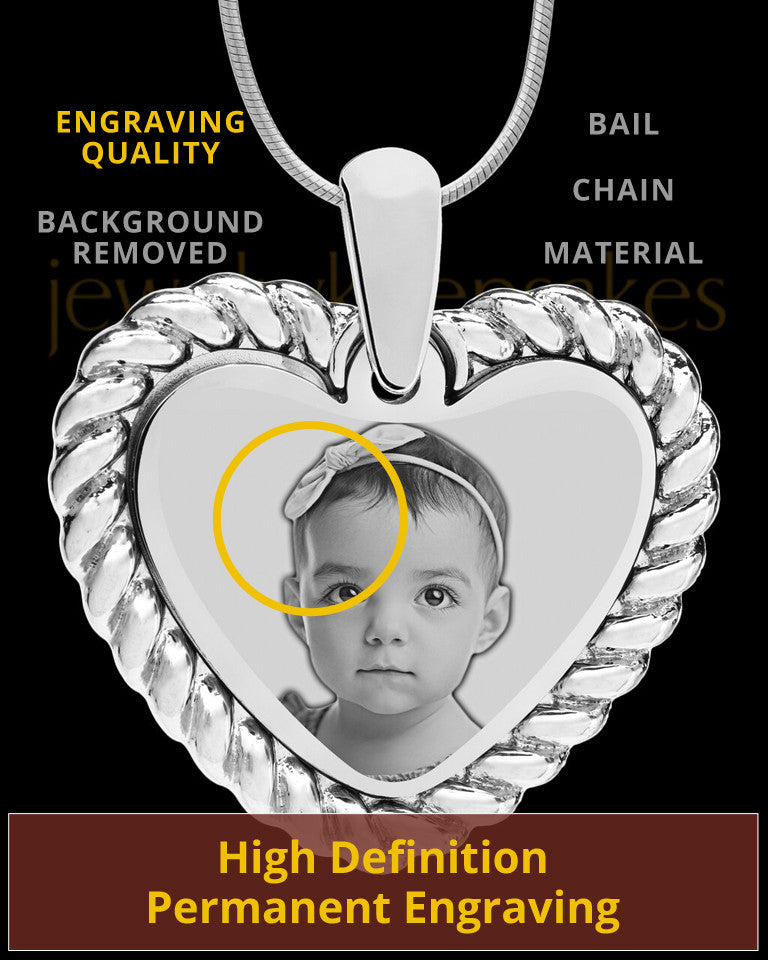 Silver Framed Heart Photo Engraved Pendant