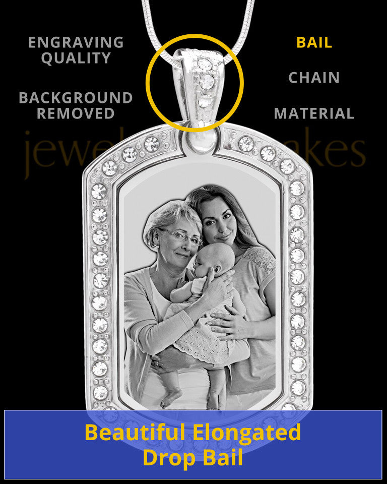 Silver Gem Rectangle Photo Engraved Pendant