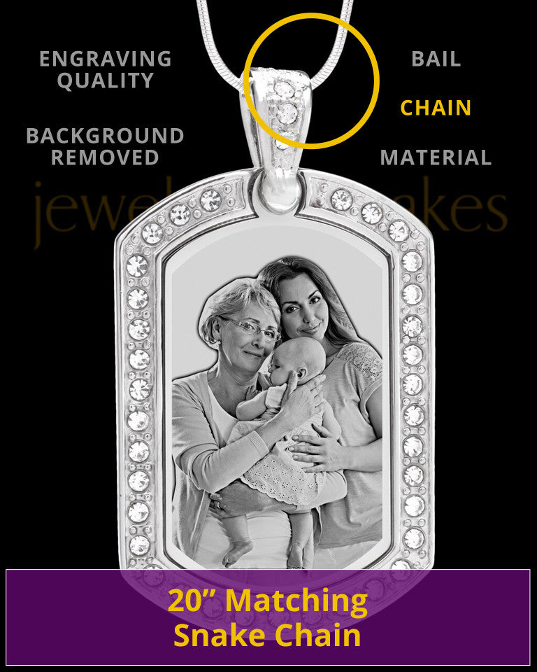 Silver Gem Rectangle Photo Engraved Pendant