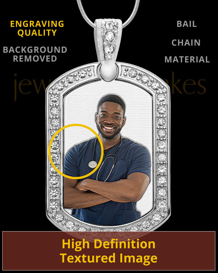 Full Color Gem Rectangle Silver Photo Engraved Pendant