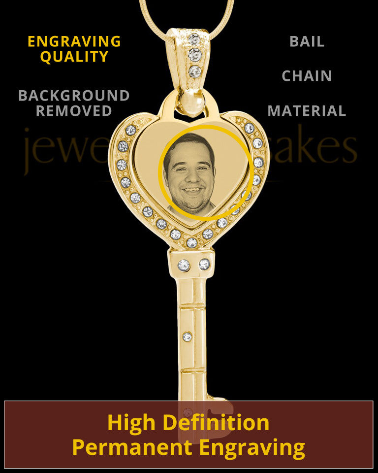 Gold Key To My Heart Photo Engraved Pendant