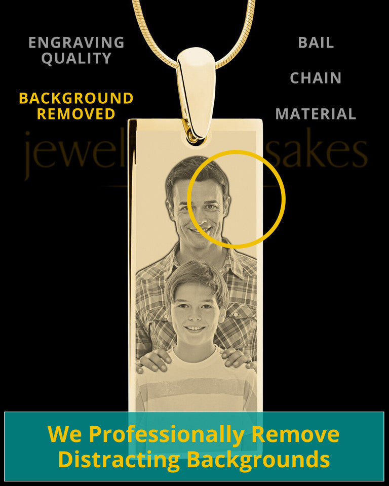 Gold Tall Rectangle Photo Engraved Pendant