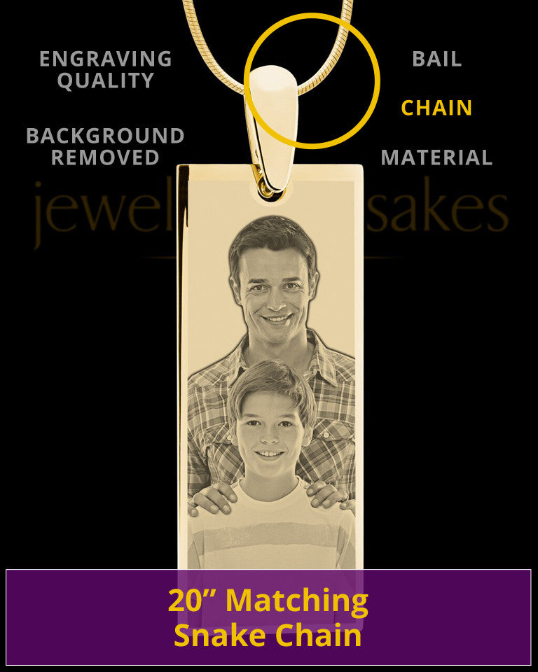 Gold Tall Rectangle Photo Engraved Pendant