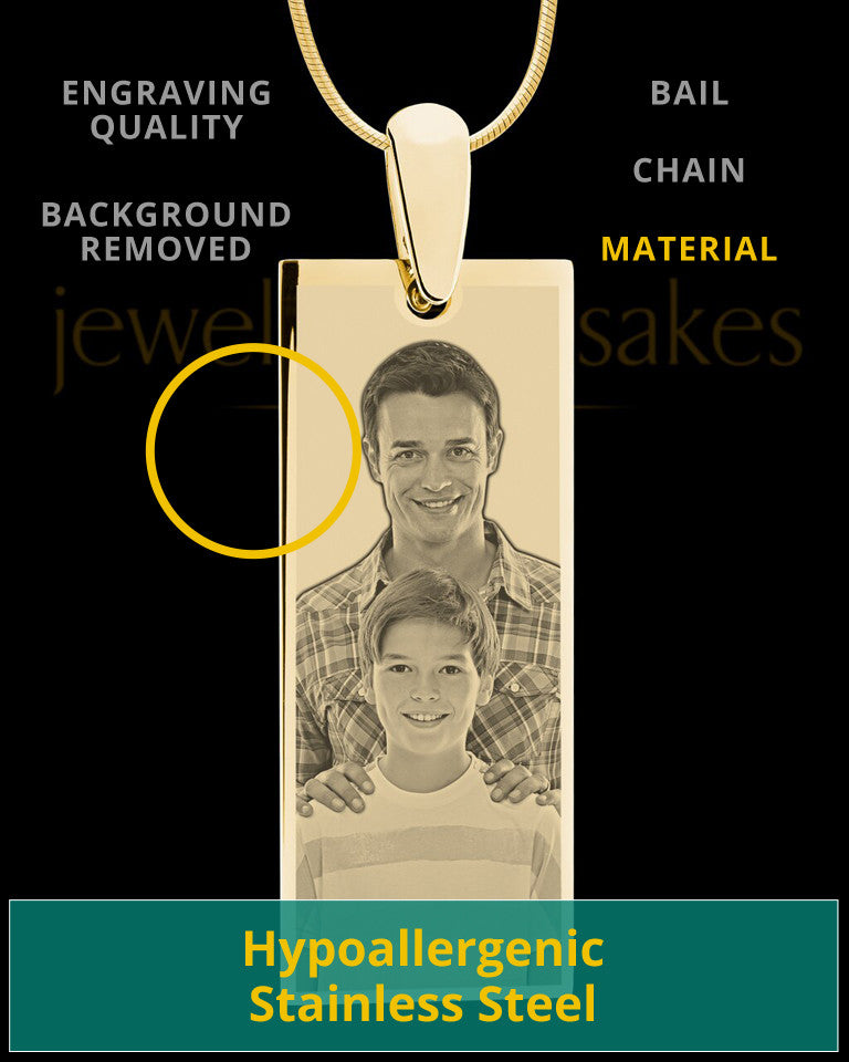 Gold Tall Rectangle Photo Engraved Pendant