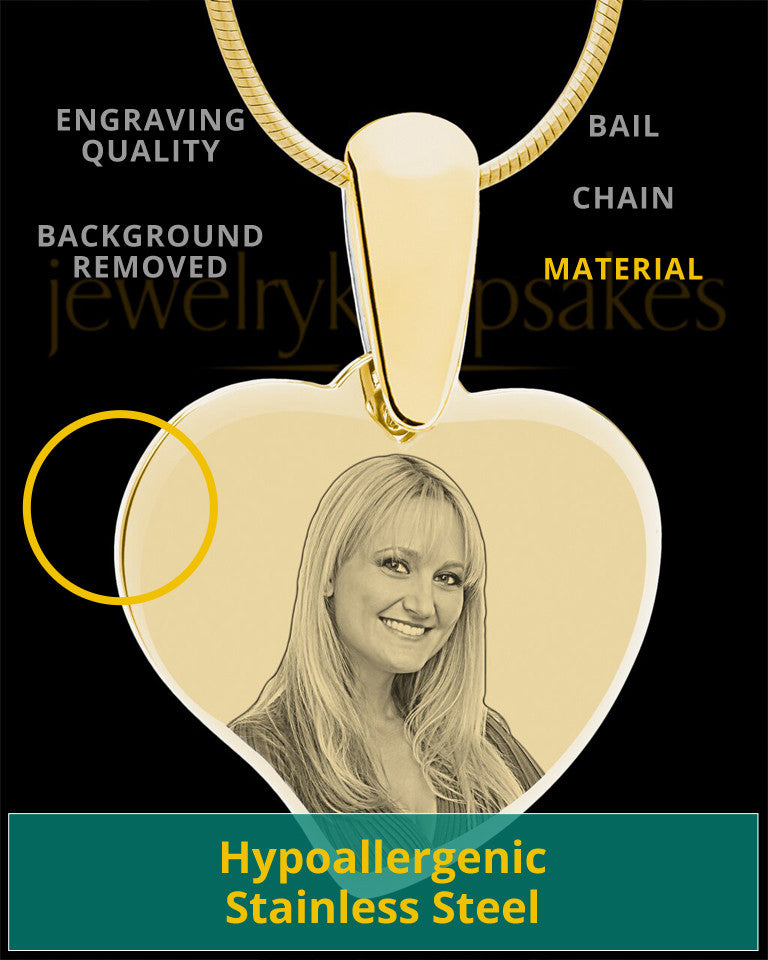 Gold Curved Heart Photo Engraved Pendant