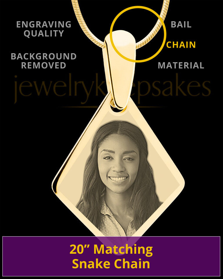 Gold Elongated Diamond Photo Engraved Pendant