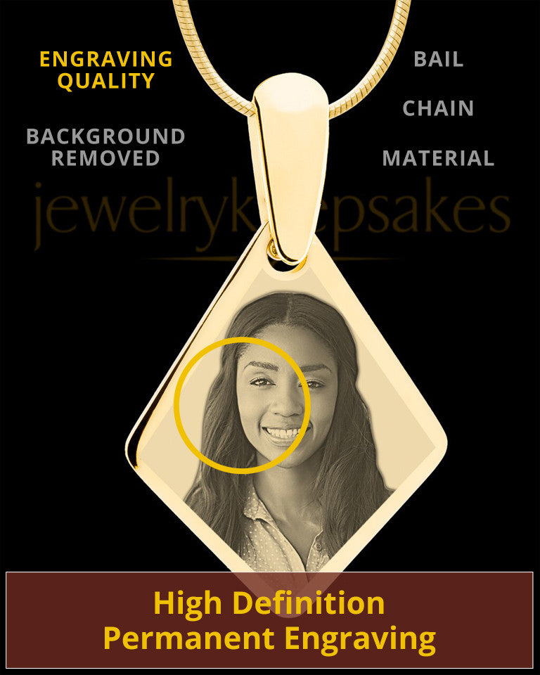 Gold Elongated Diamond Photo Engraved Pendant
