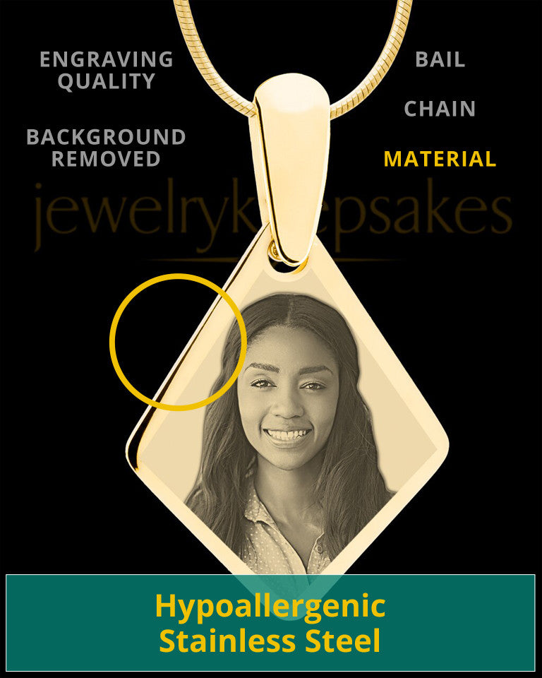 Gold Elongated Diamond Photo Engraved Pendant