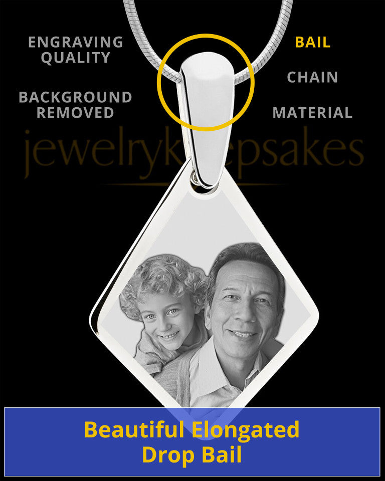 Silver Elongated Diamond Photo Engraved Pendant
