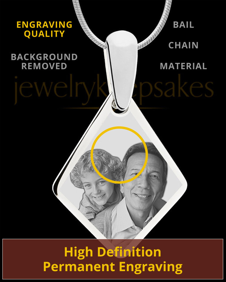 Silver Elongated Diamond Photo Engraved Pendant
