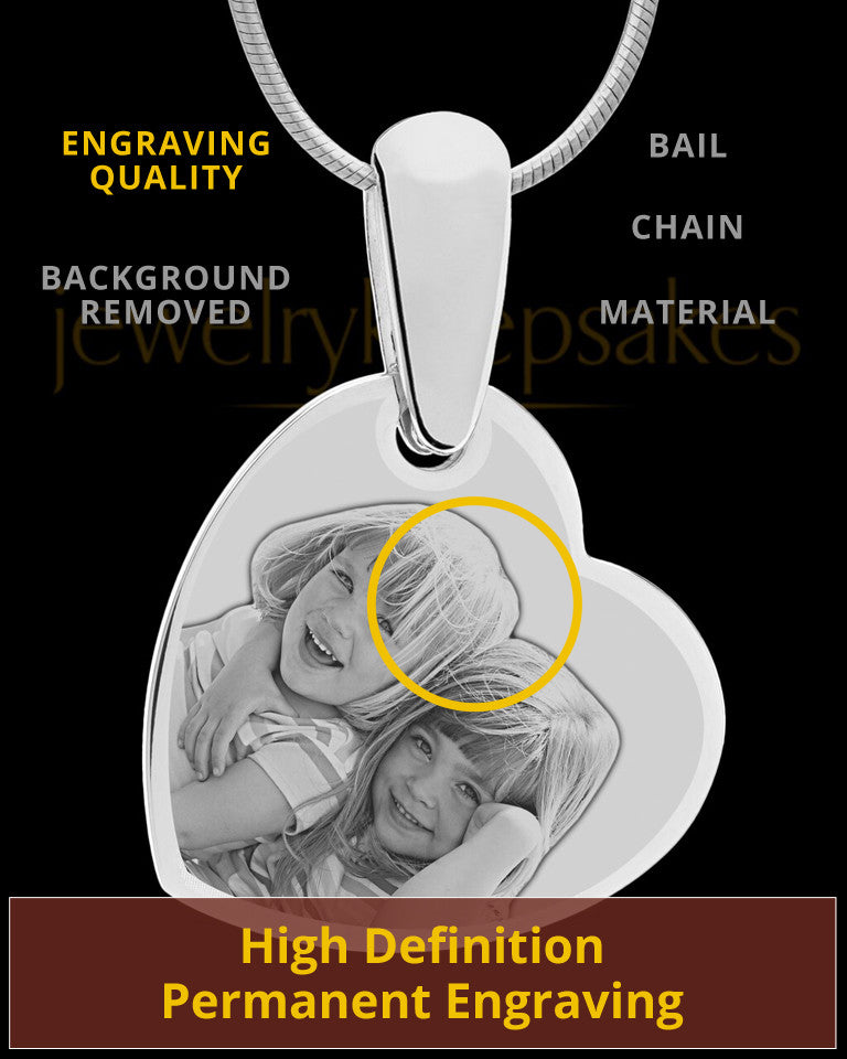 Silver Side Heart Photo Engraved Pendant