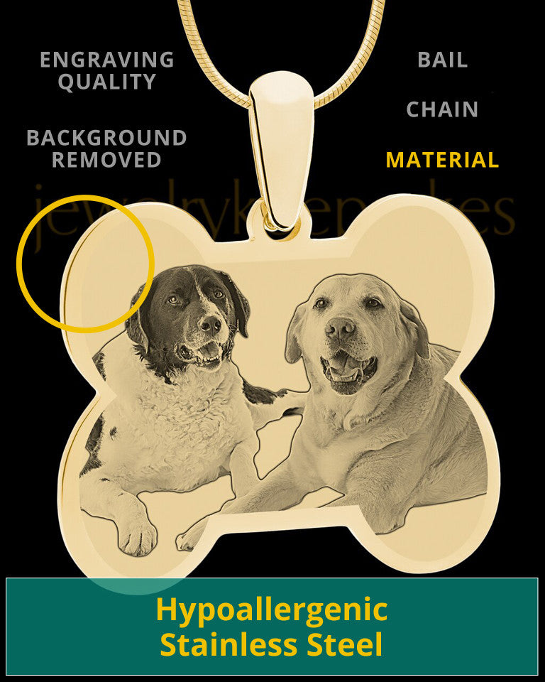 Gold Doggie Bone Photo Engraved Pendant