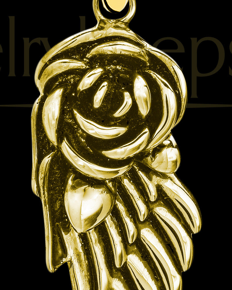 Solid 14K Gold Flowered Wing Permanently Sealed Waterproof Jewelry