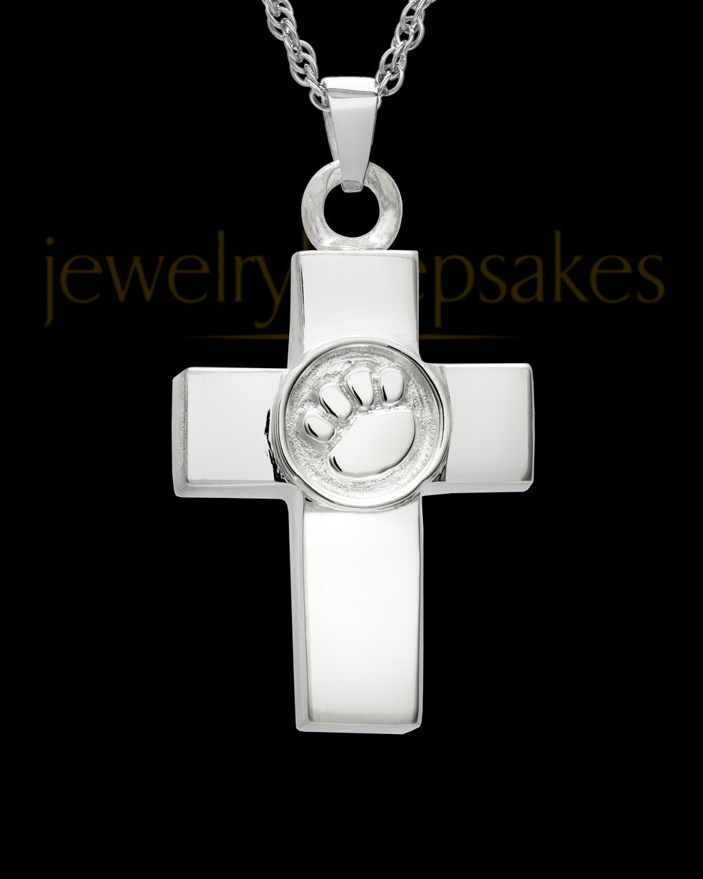 Ash Keepsake 14K White Gold Dedication Paw Cross Keepsake