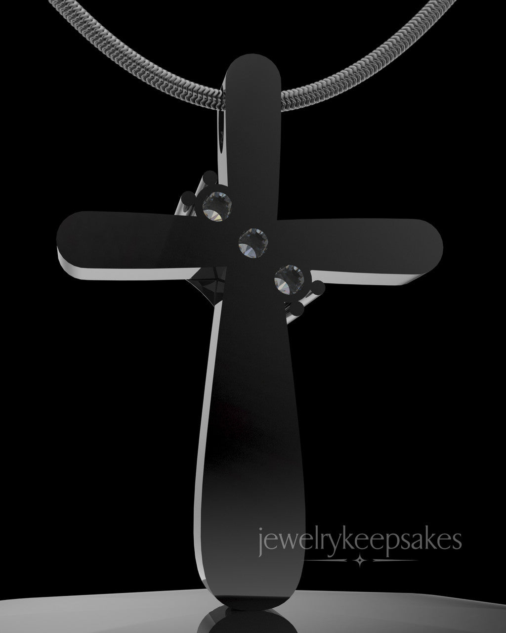 Black Plated over Sterling Elegant Cross Permanently Sealed Waterproof Cremation Pendant