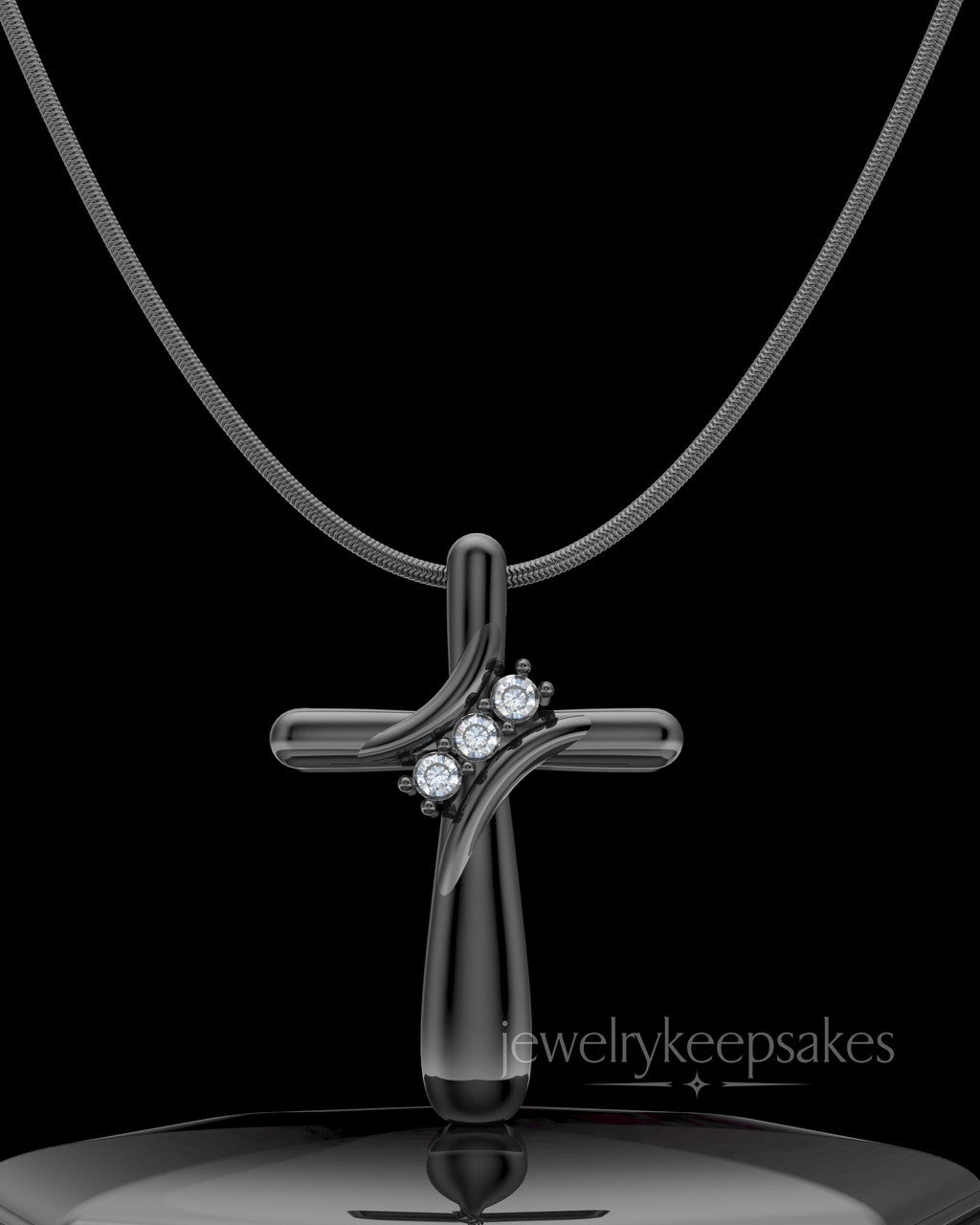 Black Plated over Sterling Elegant Cross Permanently Sealed Waterproof Cremation Pendant