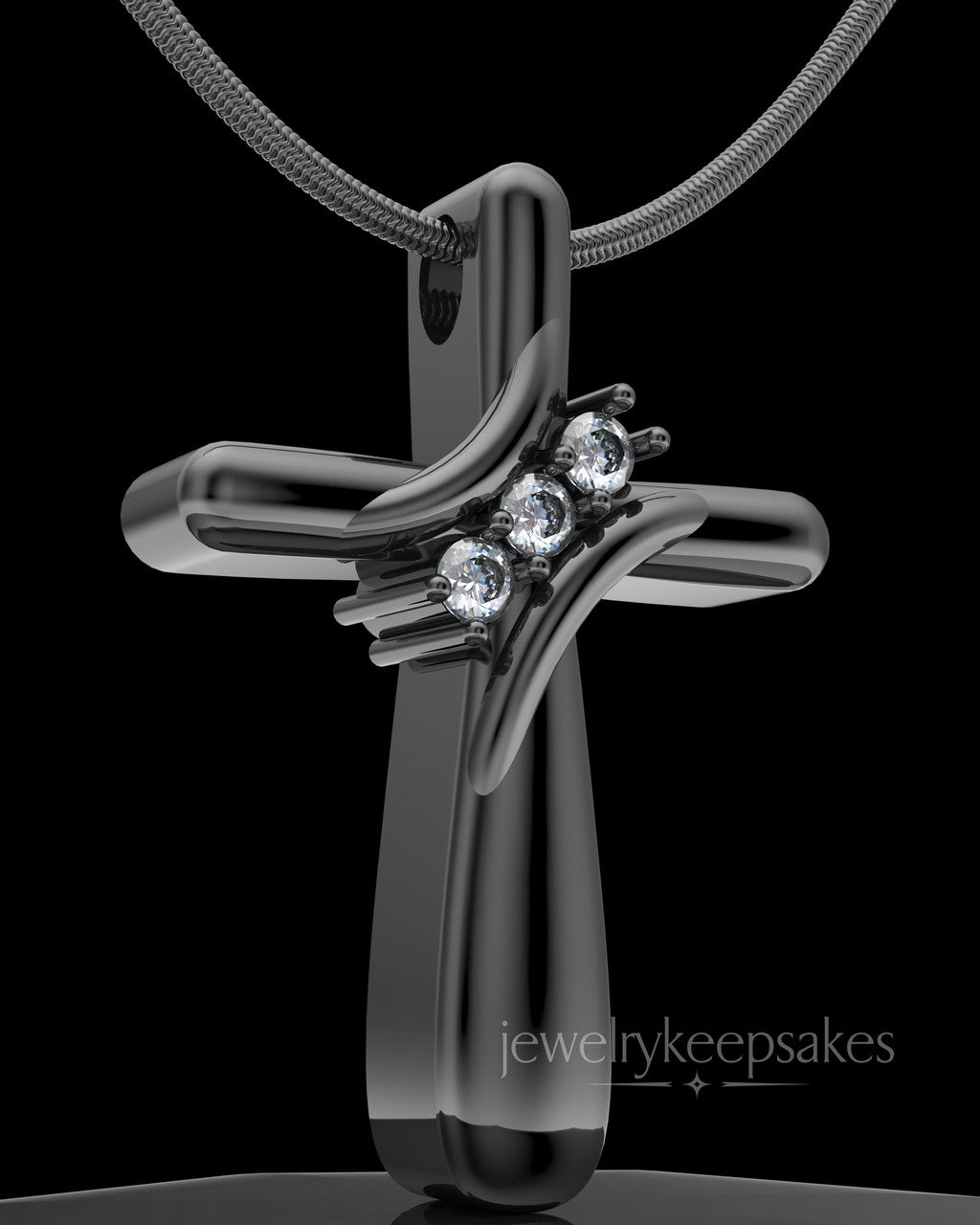 Black Plated over Sterling Elegant Cross Permanently Sealed Waterproof Cremation Pendant