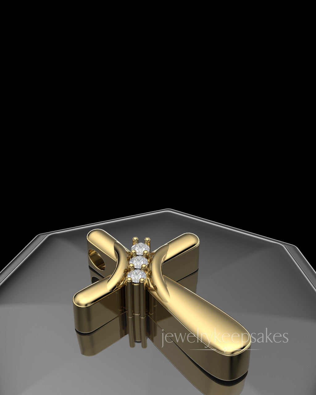 Gold Plated over Sterling Elegant Cross Permanently Sealed Waterproof Cremation Pendant