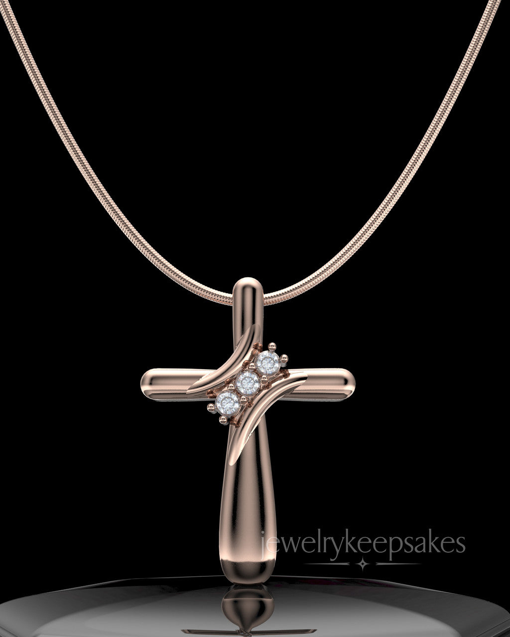 Rose Gold Plated over Sterling Elegant Cross Permanently Sealed Waterproof Cremation Pendant