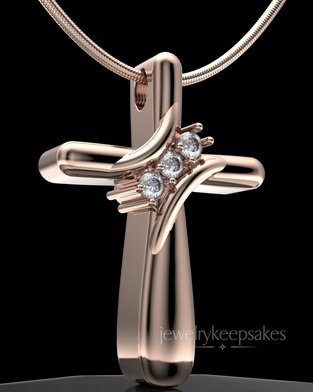 Rose Gold Plated over Sterling Elegant Cross Permanently Sealed Waterproof Cremation Pendant