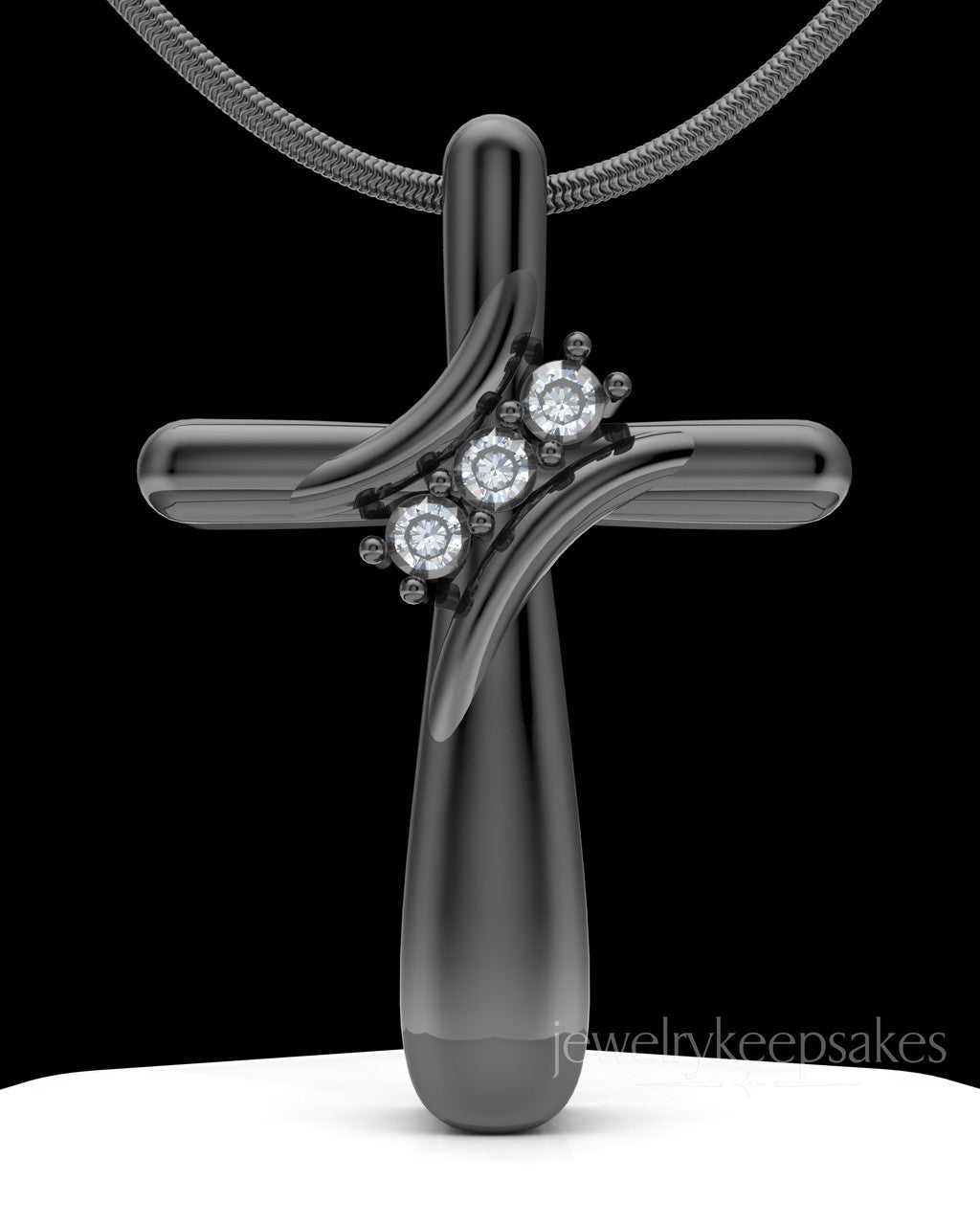 Black Plated over Sterling Elegant Cross Permanently Sealed Waterproof Cremation Pendant