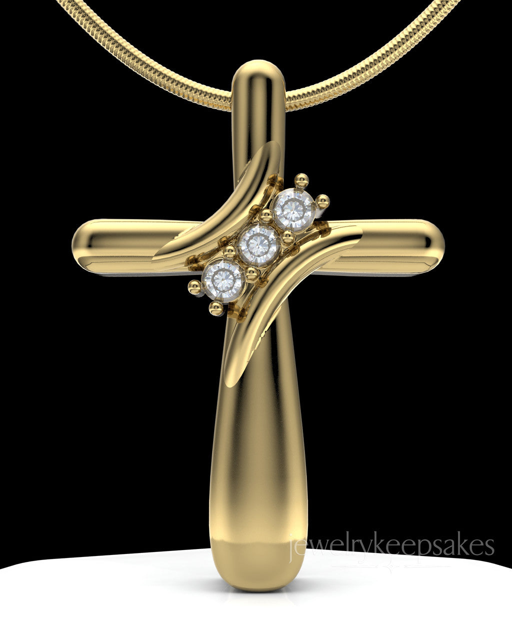 Gold Plated over Sterling Elegant Cross Permanently Sealed Waterproof Cremation Pendant