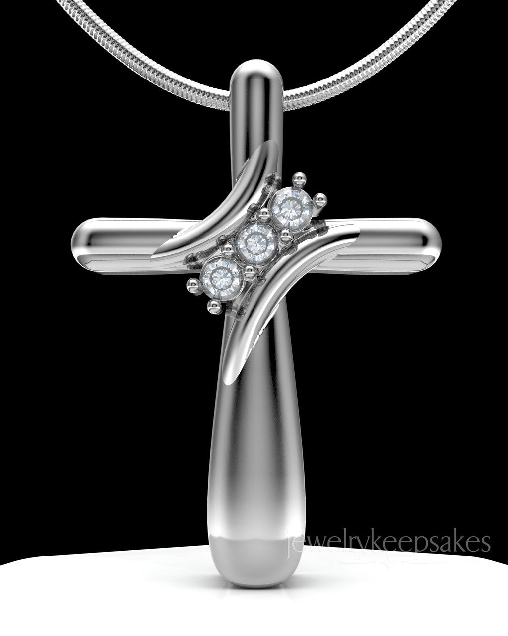 Solid 14k White Gold Elegant Cross Permanently Sealed Waterproof Cremation Pendant
