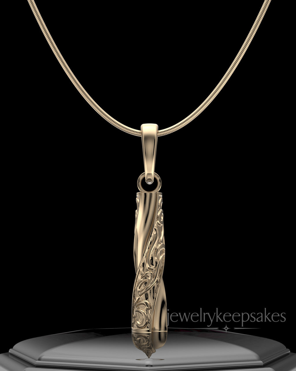 Solid 14k Gold Turned Cylinder Permanently Sealed Waterproof Cremation Jewelry