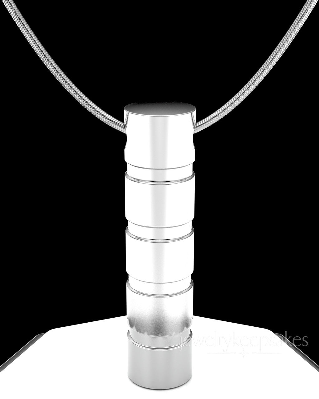 Sterling Silver Stacked Cylinder Permanently Sealed Waterproof Cremation Pendant