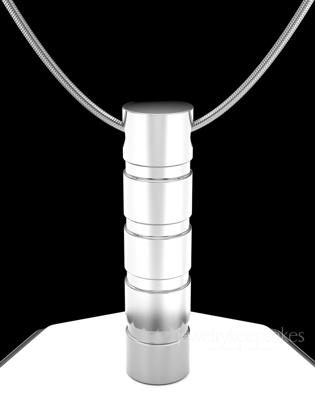 Solid 14k White Gold Stacked Cylinder Permanently Sealed Waterproof Cremation Pendant
