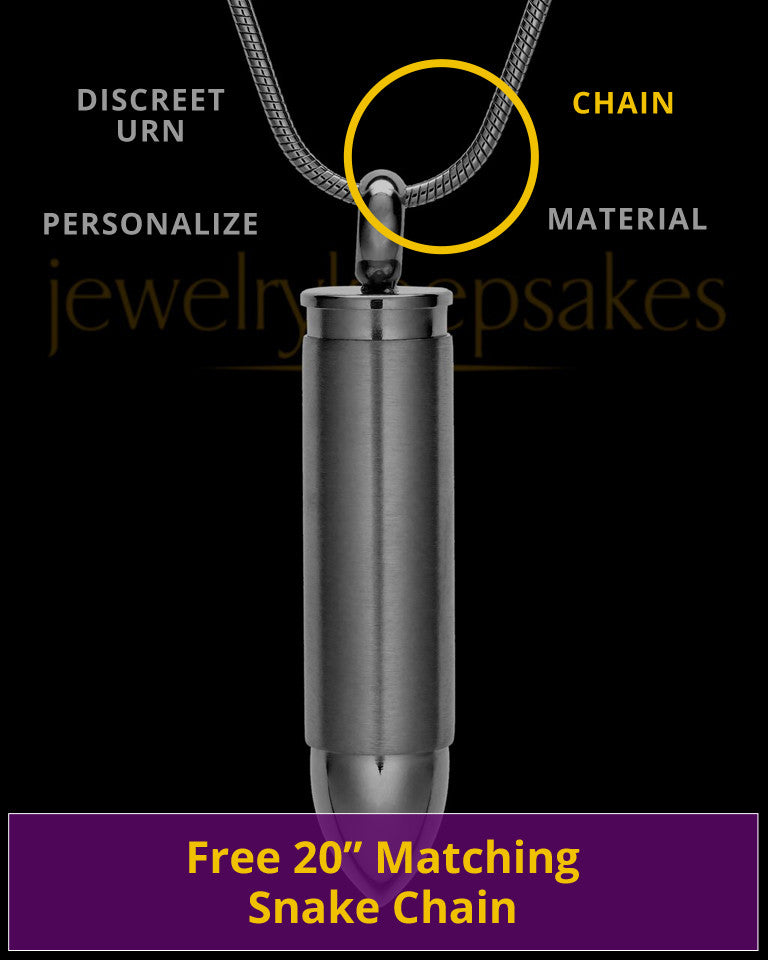 Engravable Black Bullet Cremation Pendant Stainless Steel